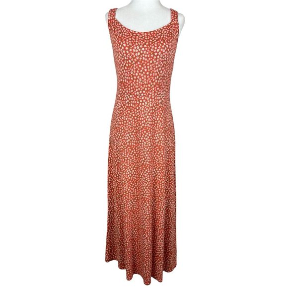 Free People Lorelai Orange White Floral Scoop Tie Back Midi Dress Women's Size L - Picture 4 of 12